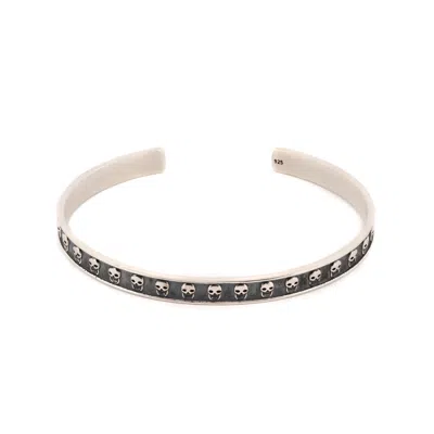 Ebru Jewelry Men's Sterling Silver Skull Symbol Cuff Bracelet - Silver In Gray