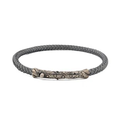 Ebru Jewelry Men's Tribal Strength Sterling Silver Bangle Bracelet - Silver In Gray