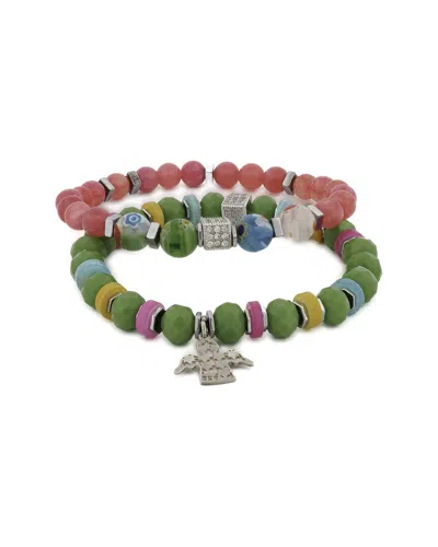 Ebru Jewelry One Of A Kind Silver Beaded Bracelet In Green