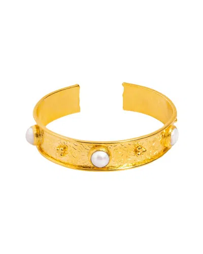 Ebru Jewelry Pearl Collection Plated 0.3in Pearl Cuff Bracelet In Gold