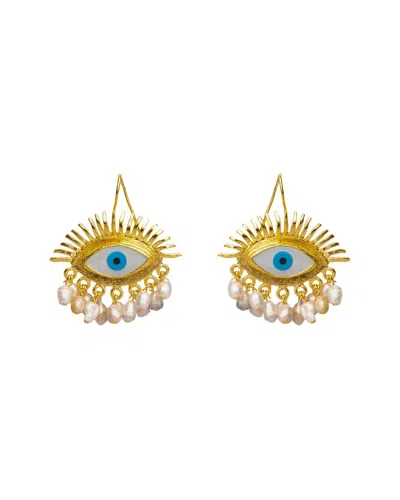 Ebru Jewelry Pearl Collection Plated Dangle Earrings In Gold