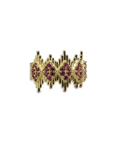 Ebru Jewelry Plated Cz Statement Adjustable Ring In Gold