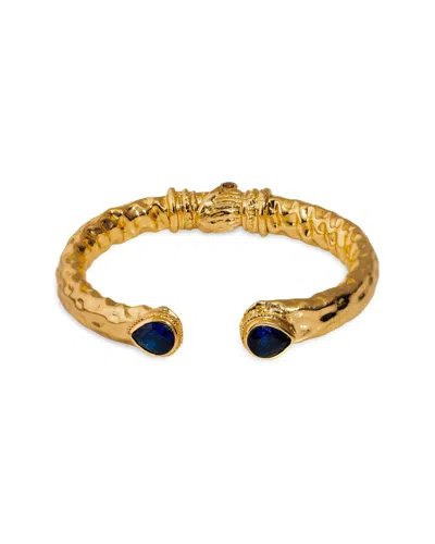 Ebru Jewelry Plated Lab-grown Sapphire Cuff Bracelet In Gold