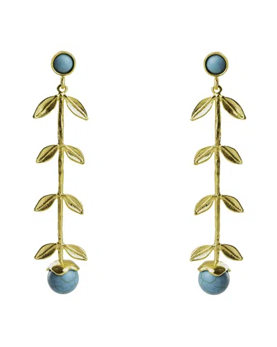 Ebru Jewelry Plated Turquoise Drop Down Earrings In Gold