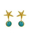 Ebru Jewelry Plated Turquoise Drop Down Earrings In Gold