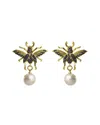 Ebru Jewelry Protection & Luck Plated 0.3mm Pearl Cz Drop Down Earrings In Multi