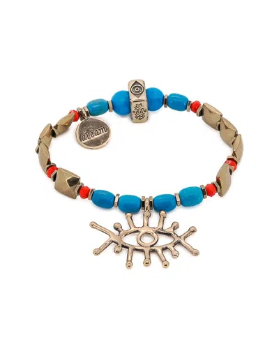Ebru Jewelry Protection & Luck Plated Turquoise Beaded Bracelet In Blue