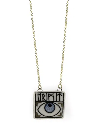 Ebru Jewelry Women's Blue / Gold / White Magical Rune Symbol & Evil Eye Pendant Life Journey Necklace - White - In Metallic