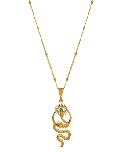 Ebru Jewelry Women's Gold / Blue Spiritual Snake & Evil Eye Design Unique Gold Necklace - Gold