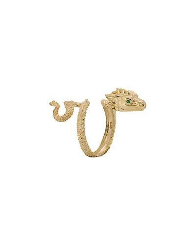 Ebru Jewelry Women's Emerald Eyed Rebirth Gold Snake Design Ring - Gold