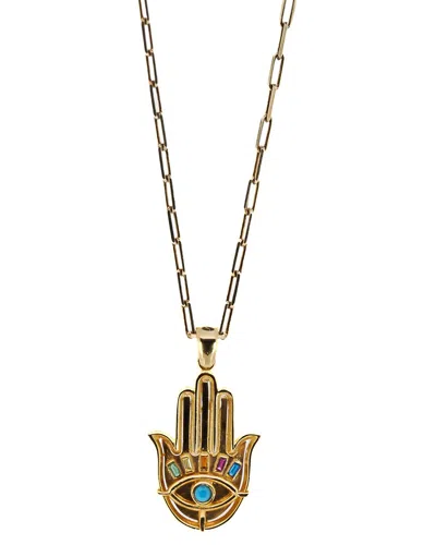 Ebru Jewelry Protection & Luck Silver Turquoise Pendant Necklace In Gold
