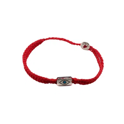 Ebru Jewelry Red / Silver Men's Sterling Silver Evil Eye Charm Red Rope Hope Bracelet - Red In Red/silver
