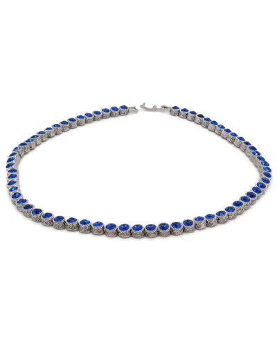 Ebru Jewelry Silver Plated Cz Tennis Necklace In Blue