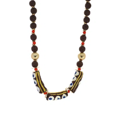 Ebru Jewelry Women's African Bead & Evil Eye Lava Rock Statement Choker Necklace In Black