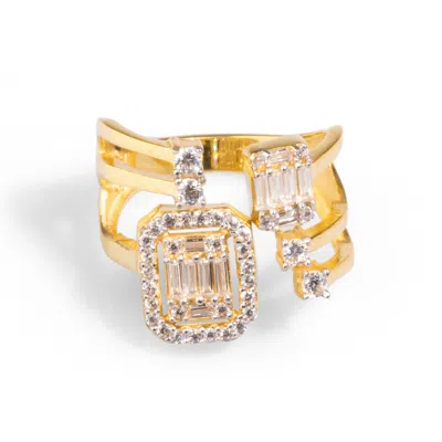 Ebru Jewelry Women's Baguette Diamond Adjustable Gold Fashion Ring - Gold