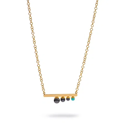 Ebru Jewelry Women's Black / Gold / Blue Modern Harmony Black Pearl & Turquoise Gold Necklace - Gold In Brown