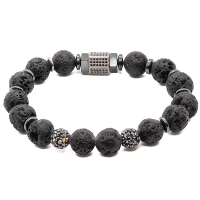 Ebru Jewelry Women's Black / Silver Black Lava And Swarovski Crystal Bracelet - Black