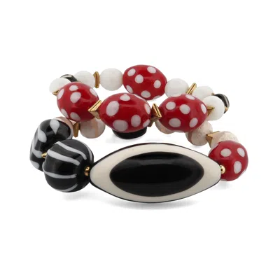Ebru Jewelry Women's Black / White / Red Eye See You Agate Beaded Bracelet Set - Black In Black/white/red