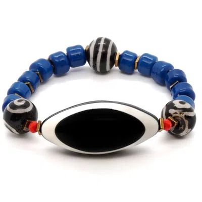 Ebru Jewelry Women's Blue / Black / Red Third Eye Chunky Blue Tibetan Beaded Bracelet - Blue