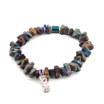 Ebru Jewelry Women's Blue / Brown / Silver Colorful Energy Hematite Love Charm Bracelet - Multicolor