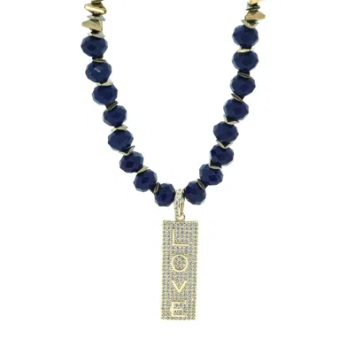Ebru Jewelry Women's Blue / Gold Forever Loved Gold Pendant Blue Beaded Necklace - Gold