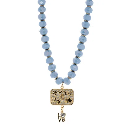 Ebru Jewelry Women's Blue / Gold Love Protective Symbols Blue Choker Necklace - Gold