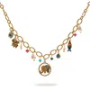 Ebru Jewelry Women's Blue / Gold Lucky Elephant & Fish Charm Choker Necklace - Gold In Multi