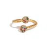 Ebru Jewelry Women's Blue / Gold Radiant Duo Multi Gemstone & Diamond Gold Adjustable Ring - Multicolor In Gold