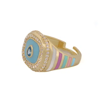 Ebru Jewelry Women's Blue / Gold Sky Pastel Colors Diamond & Gold Spring Statement Ring - Blue In Multi