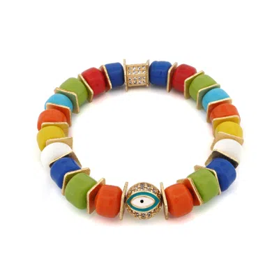 Ebru Jewelry Women's Blue / Green Mystic Bloom Evil Eye Bracelet - Multicolour