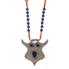 Ebru Jewelry Women's Blue / Orange / Silver Spirit Animal Silver & Lapis Lazuli Stone Owl Pendant Unique Beaded N