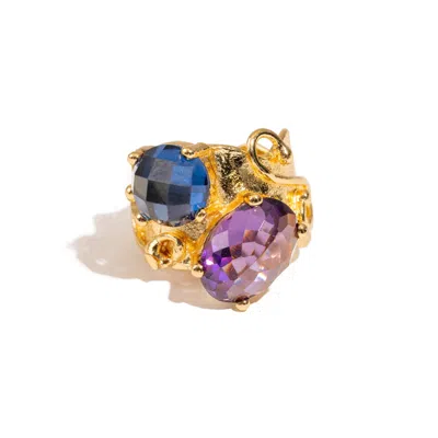 Ebru Jewelry Women's Blue / Purple / Gold Mystic Duo Amethyst & Sapphire Gold Statement Ring - Multicolor