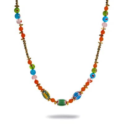 Ebru Jewelry Women's Blue / Red Carnelian Rainbow Energy Beaded Necklace - Multicolour In Blue/red