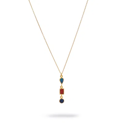 Ebru Jewelry Women's Blue / Red / Gold Trinity Gemstone Harmony Gold Necklace - Multicolor