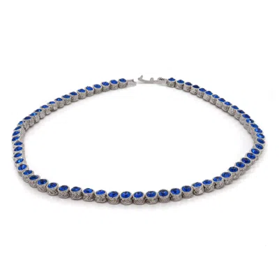 Ebru Jewelry Women's Blue / Silver Blue Sapphire Tennis Mystic Silver Necklace - Blue