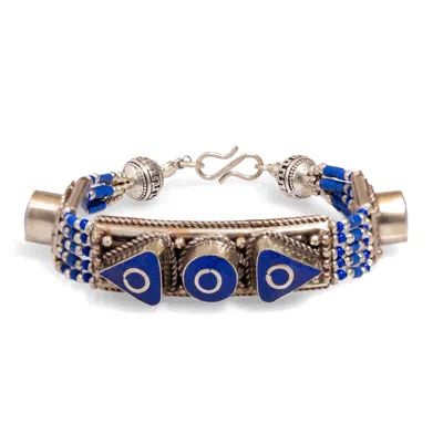 Ebru Jewelry Women's Blue / Silver Nepal Design Lapis Lazuli & Silver Bohemian Bracelet - Blue In Multi