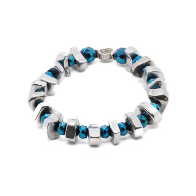 Ebru Jewelry Women's Blue / Silver Nugget Hematite Energy Beaded Bracelet -silver In Gray