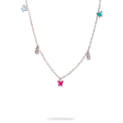 Ebru Jewelry Women's Blue / Silver Rainbow Butterfly Sterling Silver & Diamond Choker Necklace - Silver