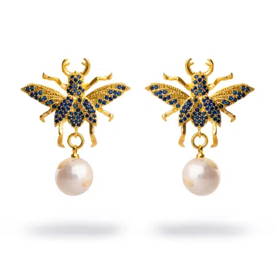 Ebru Jewelry Women's Blue / White / Gold Divine Connection Queen Bee Sapphire & Gold Chunky Earrings - Blue In Multi