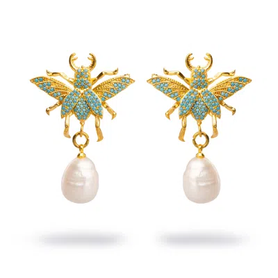 Ebru Jewelry Women's Blue / White / Gold Divine Connection Queen Bee Turquoise & Gold Chunky Earrings - Turquoise In Multi