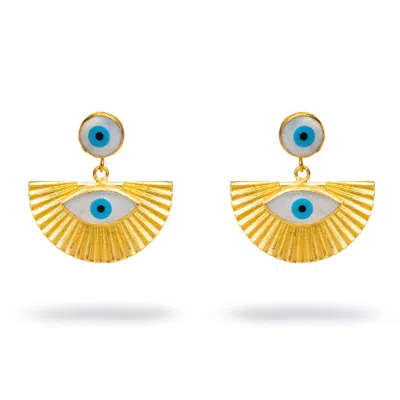 Ebru Jewelry Women's Blue / White / Gold Dual Evil Eye Gold & Pearl Chunky Earrings - Gold
