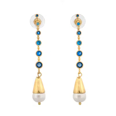 Ebru Jewelry Women's Blue / White / Gold Mystic Sky Blue Topaz & Pearl Drop Earrings - Blue