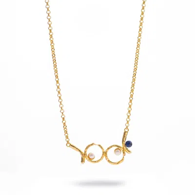 Ebru Jewelry Women's Blue / White / Gold Pearl Eclipse Lapis Gold Necklace - Gold In Multi