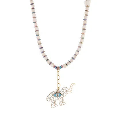 Ebru Jewelry Women's Blue / White / Gold Sacred Elephant Protection Pearl Necklace - Gold In Multi