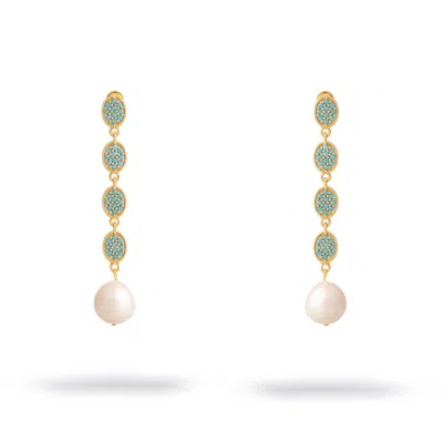 Ebru Jewelry Women's Blue / White / Gold Turquoise Harmony Pearl Dangle Earrings - Turquoise
