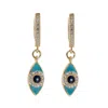 Ebru Jewelry Women's Blue / White / Gold Turquoise Sparkly Evil Eye Gold Plated Earrings - Turquoise In Multi