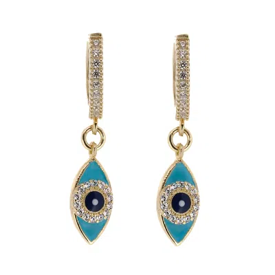 Ebru Jewelry Women's Blue / White / Gold Turquoise Sparkly Evil Eye Gold Plated Earrings - Turquoise In Multi