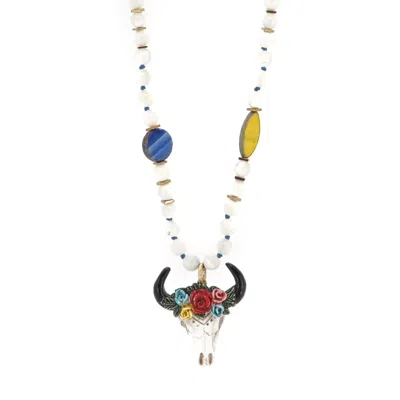 Ebru Jewelry Women's Blue / White / Gold Wild Soul Longhorn Handmade Necklace - White In Multi