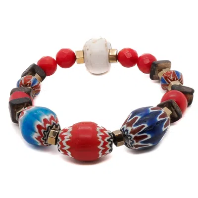 Ebru Jewelry Women's Blue / White / Red Colorful Beaded Bohemian Bracelet - Multicolor