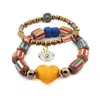 Ebru Jewelry Women's Blue / Yellow / Orange Evil Eye Blessings & Beaded Love Bracelet Set - Multicolour